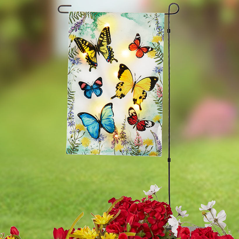 Spring LED Garden Flag with Pole – Bumblebee or Butterfly