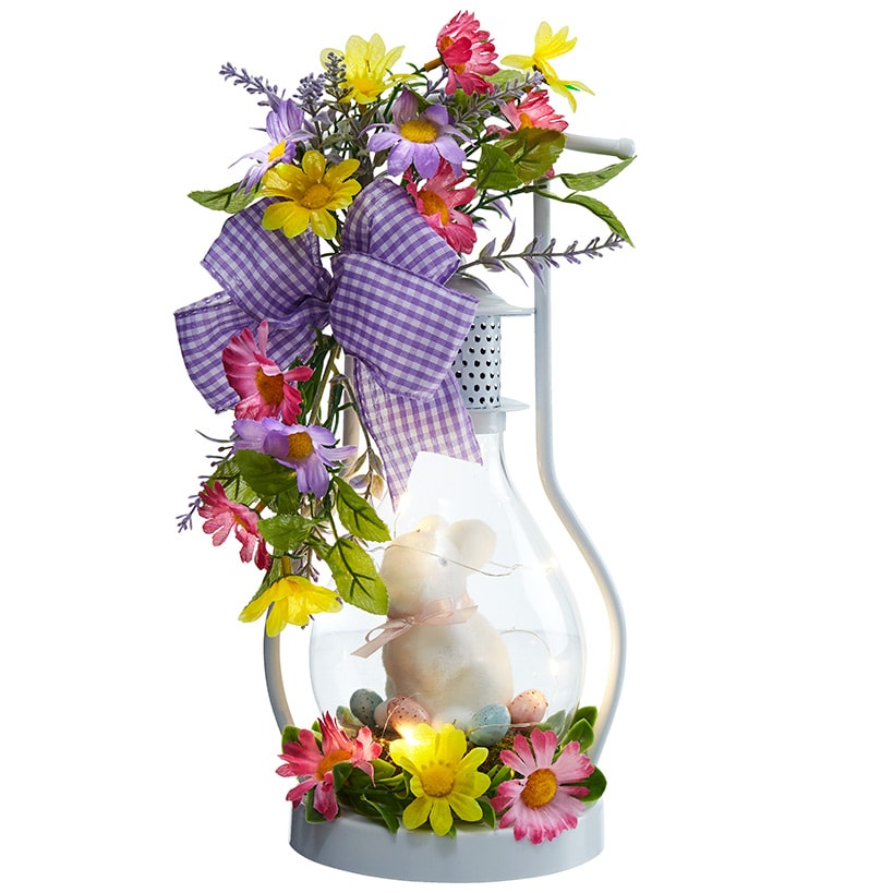Spring Themed Lighted Lanterns With Flowers - Bird or Bunny