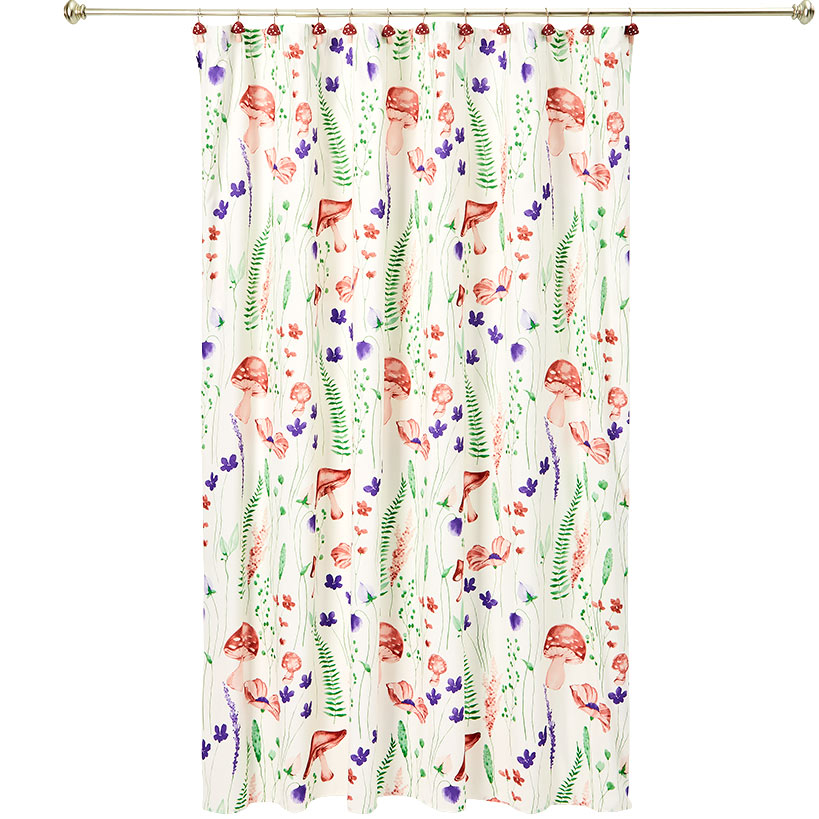 Spring Mushroom Shower Curtain, Bath Rug, Hand Towels, Valance or Hooks