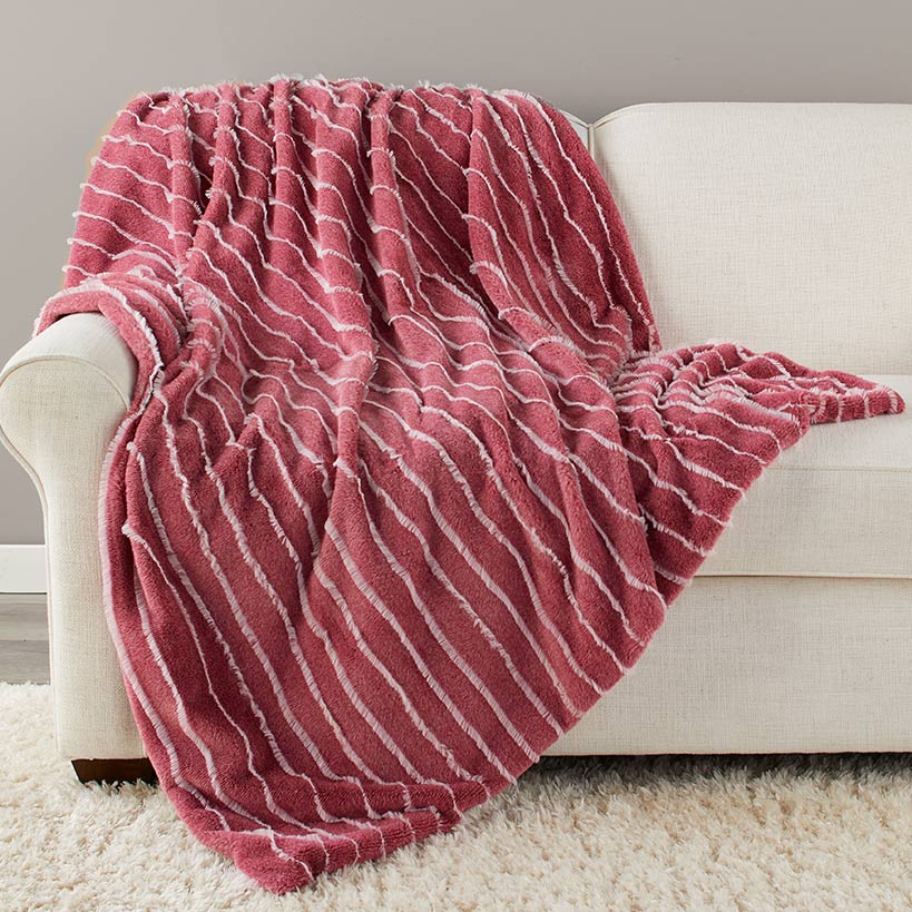 Striped Faux Fur Accent Pillow