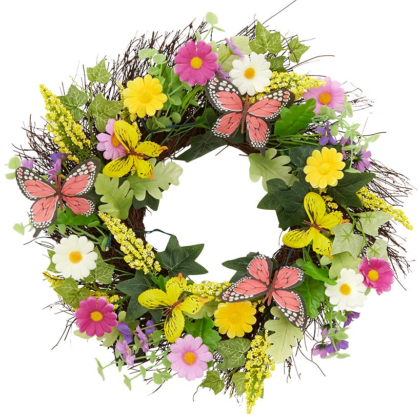 Summer Butterfly and Flower Lighted Wreath or Garland-Seasonal Decor