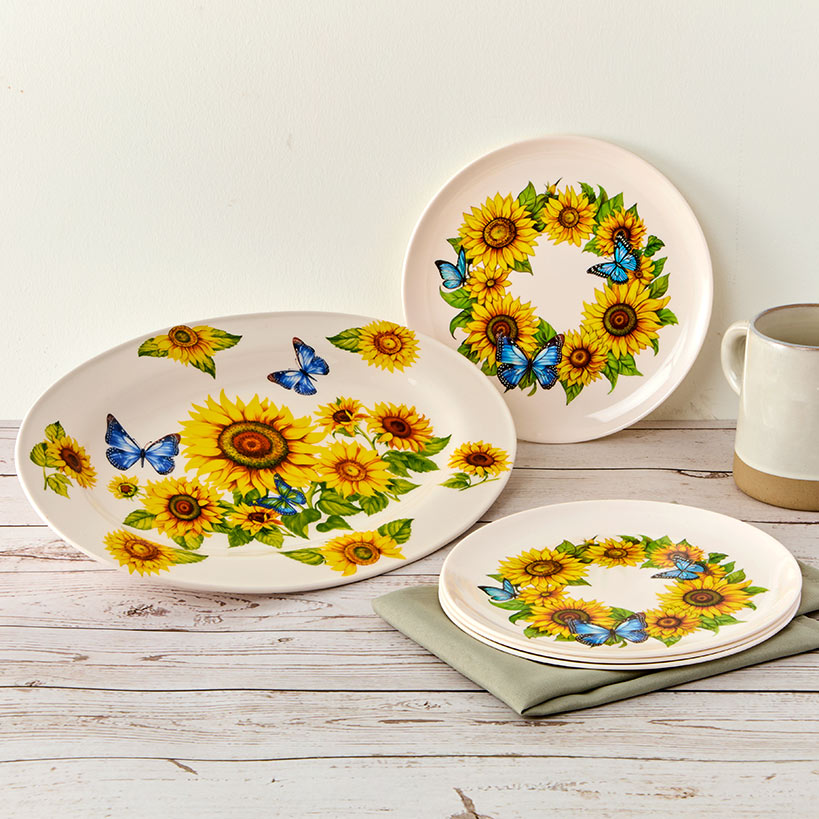 Sunflower and Butterfly 13" Ceramic Serving Platter