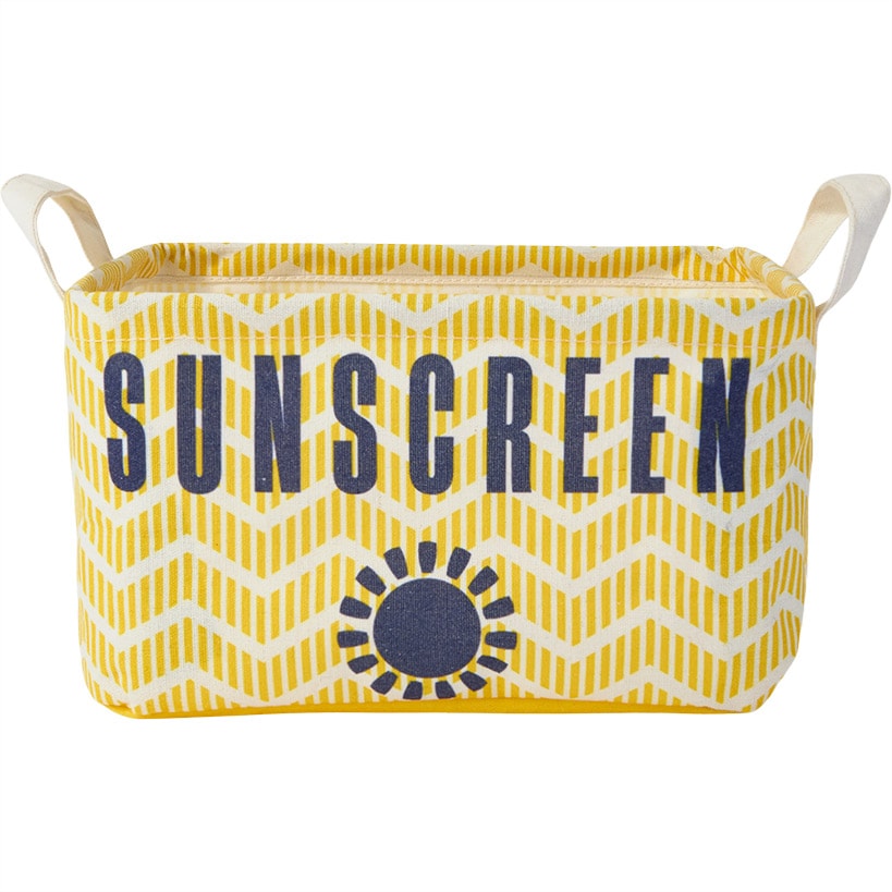 Summer Fun Yellow Striped Storage Tote - For Sunscreen