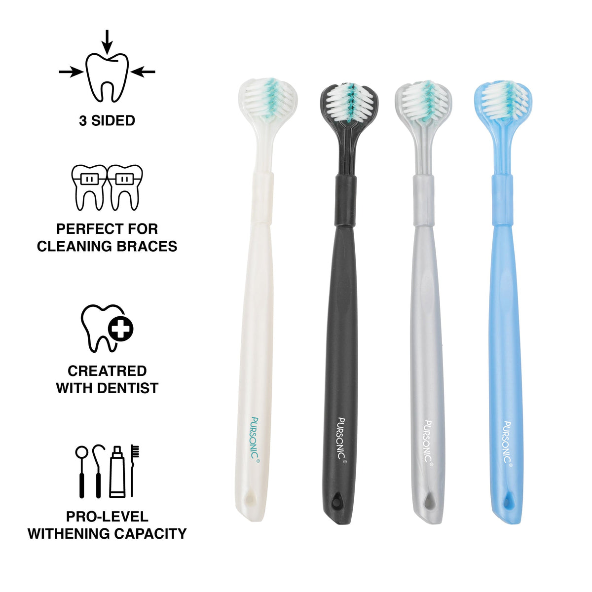Pursonic 3D Advanced Tech 360° Full Coverage Toothbrush Set (4-Pack)