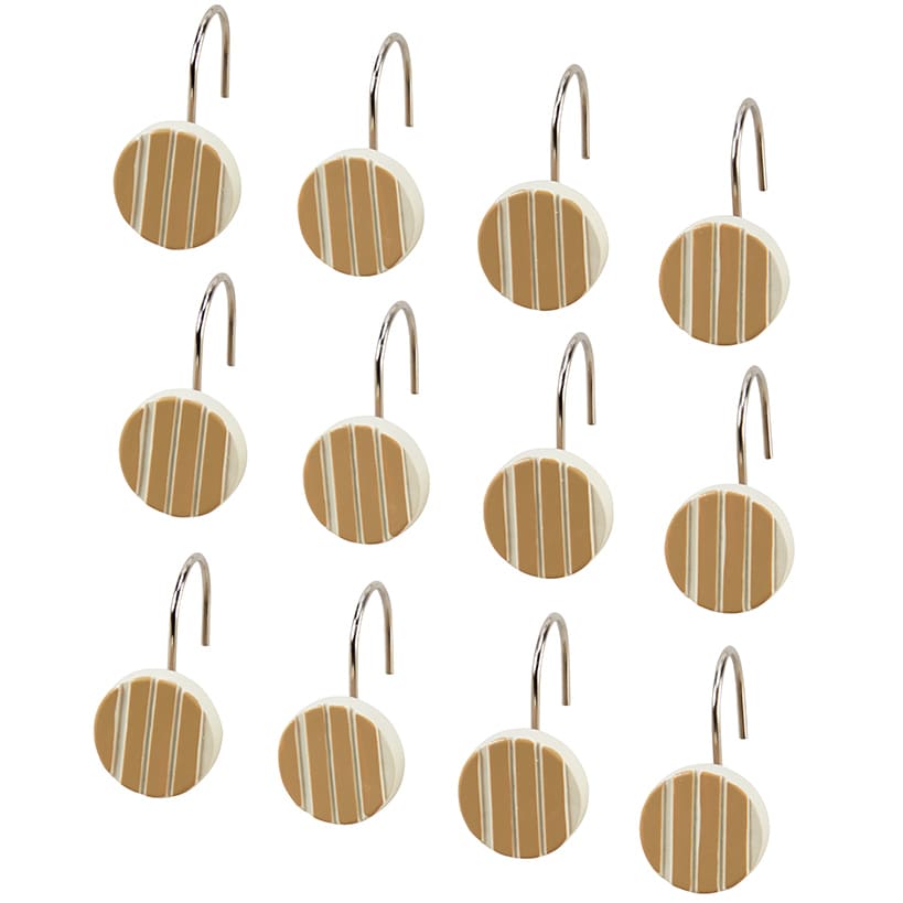 Tan Striped Shower Hooks Set of 12