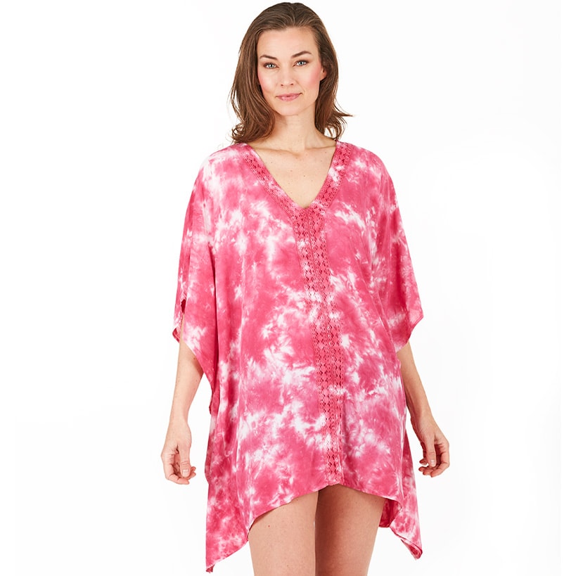 Tie-Dye Lace Trim Cover-Up Caftan