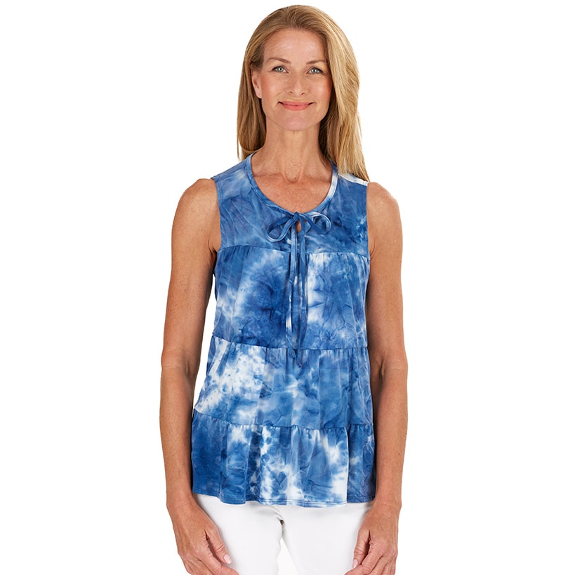 Sleeveless Tie-Dye Tiered Top