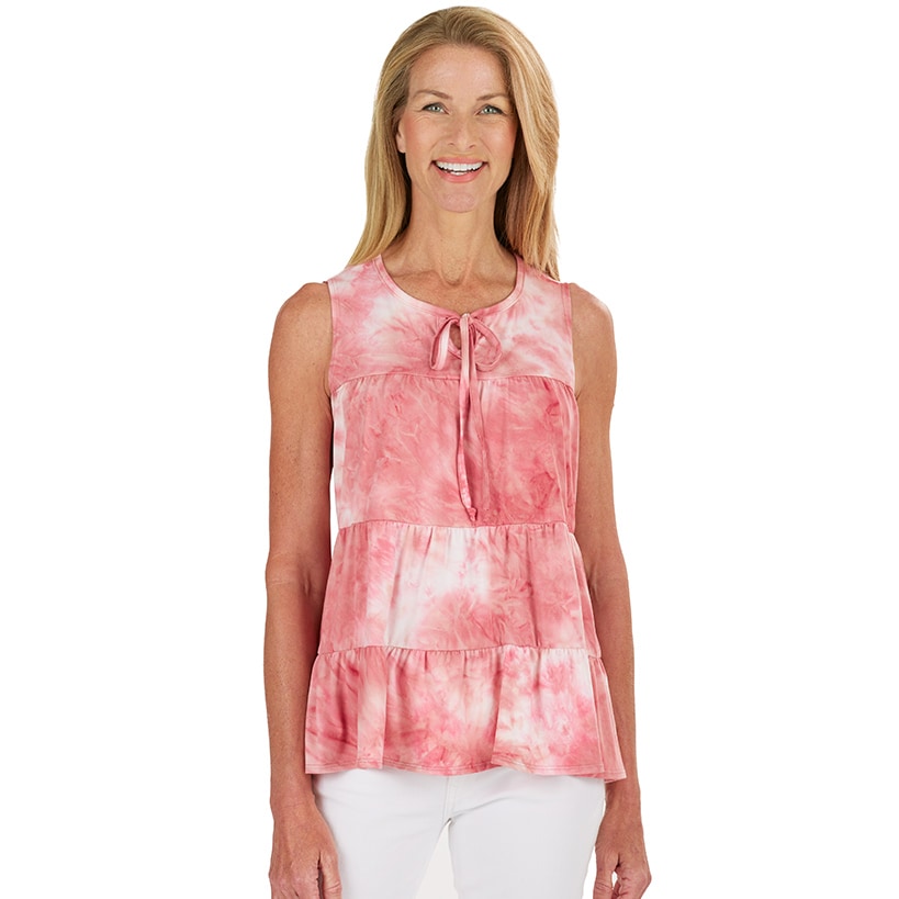 Sleeveless Tie-Dye Tiered Top