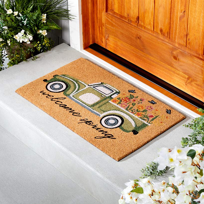 Spring Truck or Floral Coir Doormat