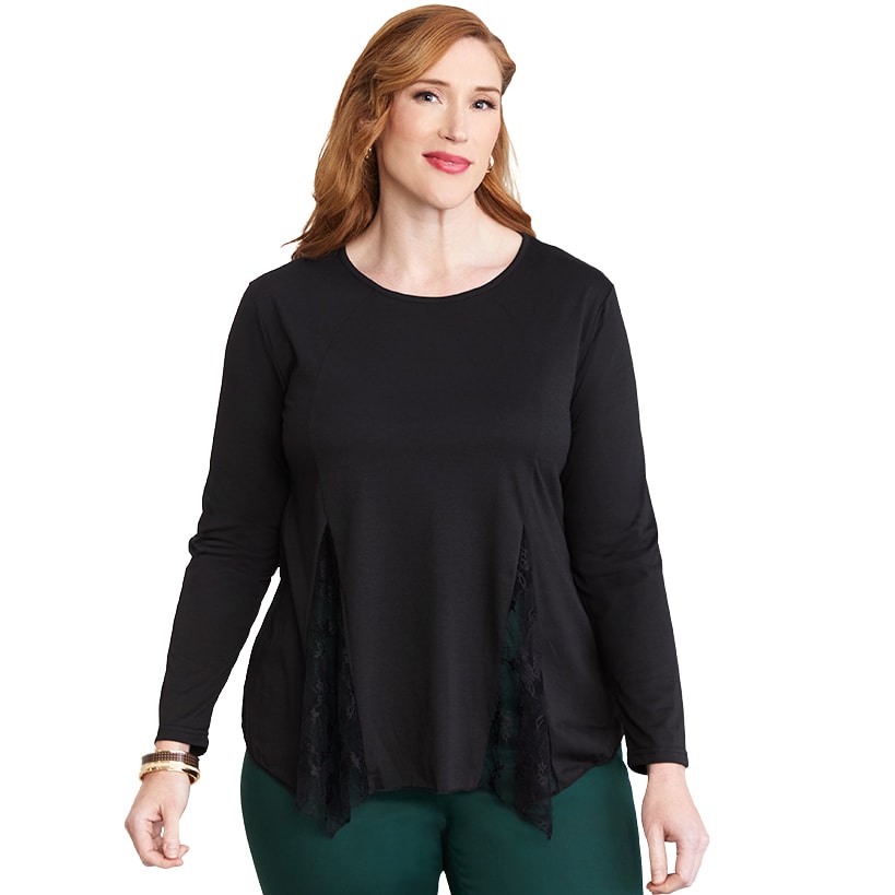 Women's Long Sleeve Tunic Top with Lace Inset