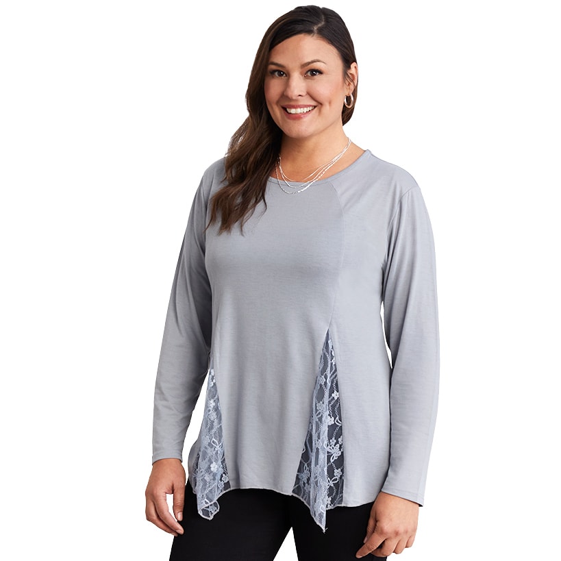 Women's Long Sleeve Tunic Top with Lace Inset