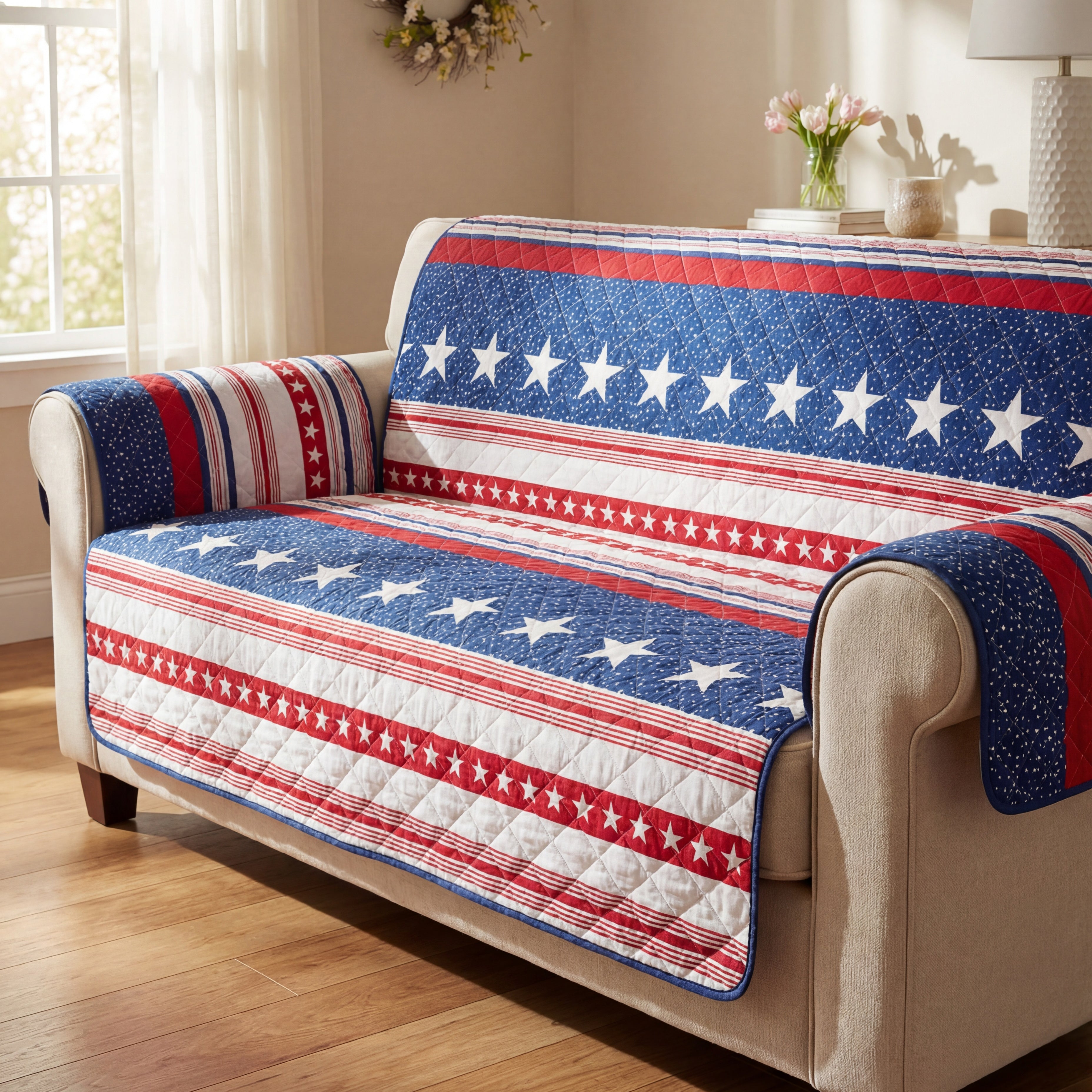 USA Stripe Quilted Furniture Cover Sofa