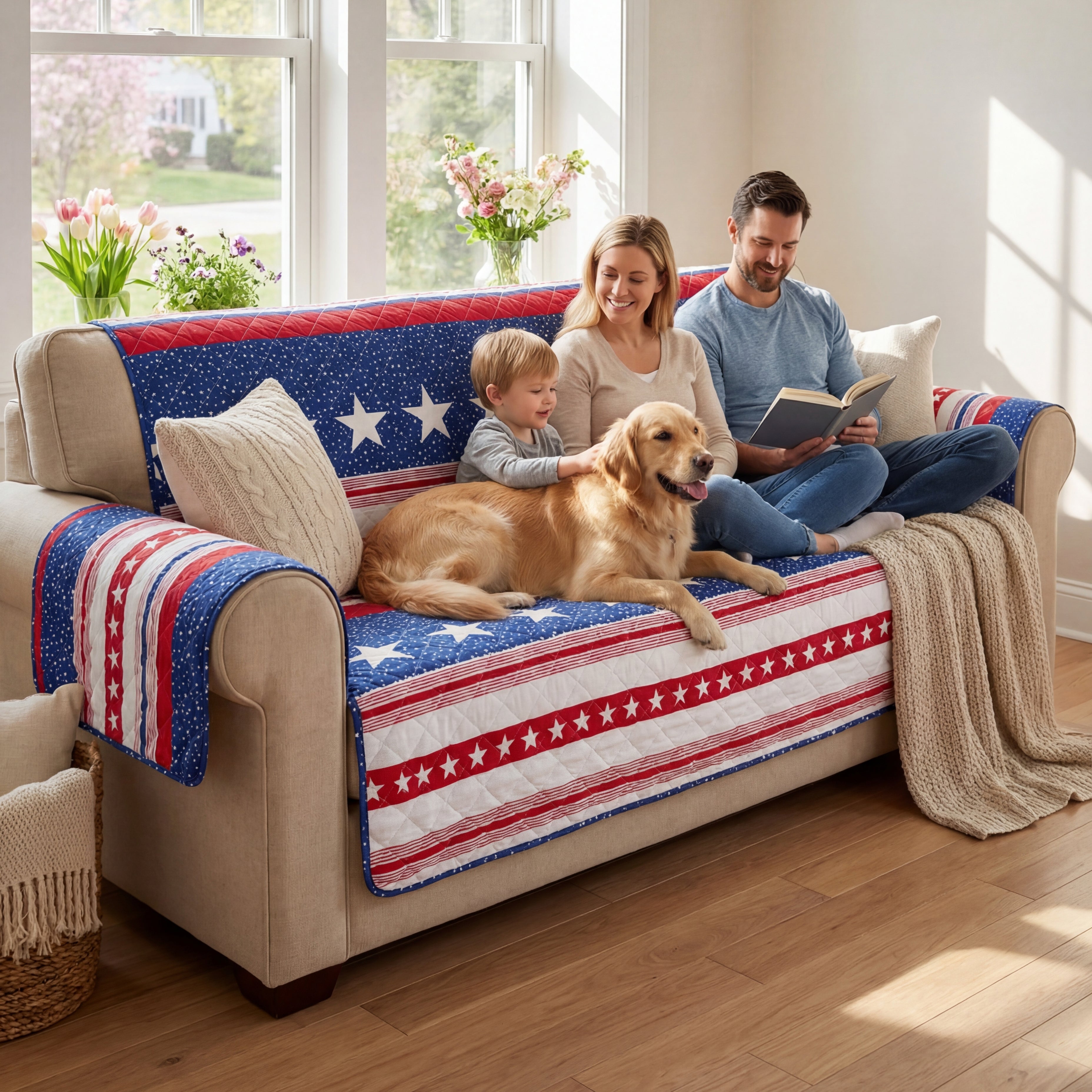 USA Stripe Quilted Furniture Cover Sofa