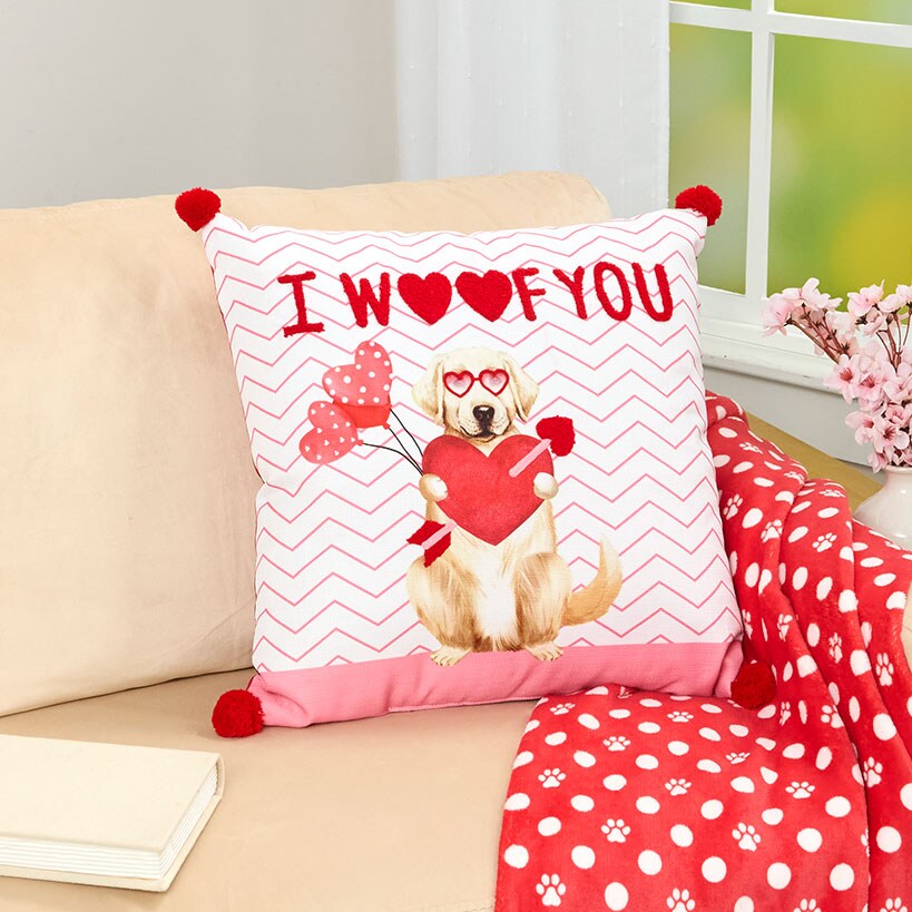 Valentine's Day Embroidered or Shaped Decorative Pillow#select-pillow_i-woof-you-18"-sq-pillow