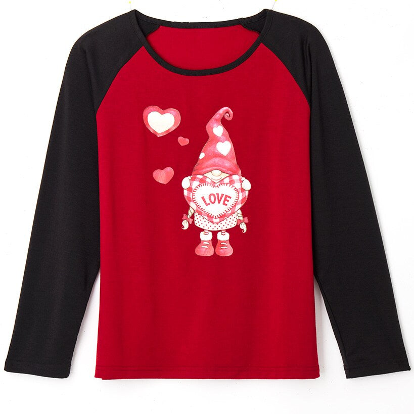 Women's Valentine's Day Jersey Gnome Red Black