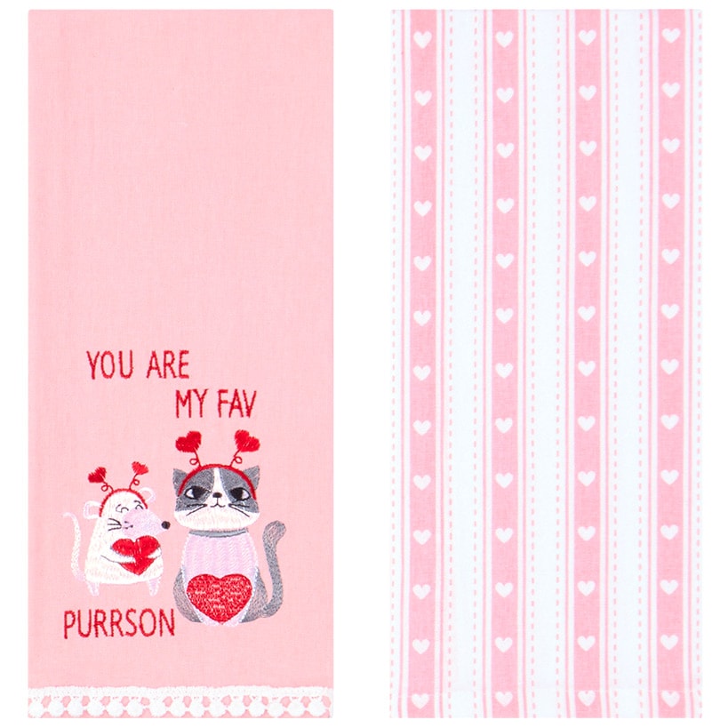 Embroidered Kitchen Towels Valentine's Day Set of 2