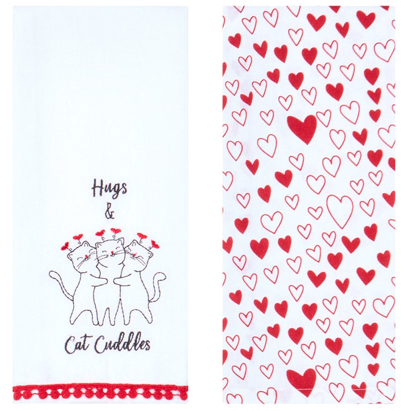 Embroidered Kitchen Towels Valentine's Day Set of 2