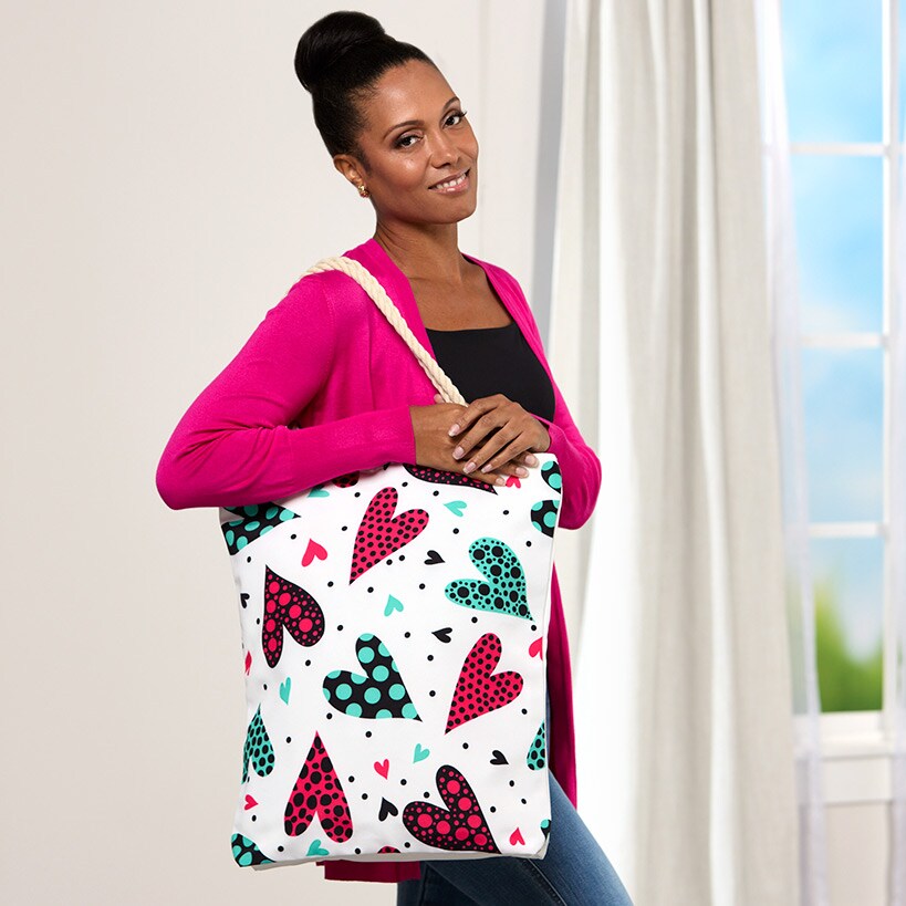Women's Love Heart Tote Bag with Rope Handle