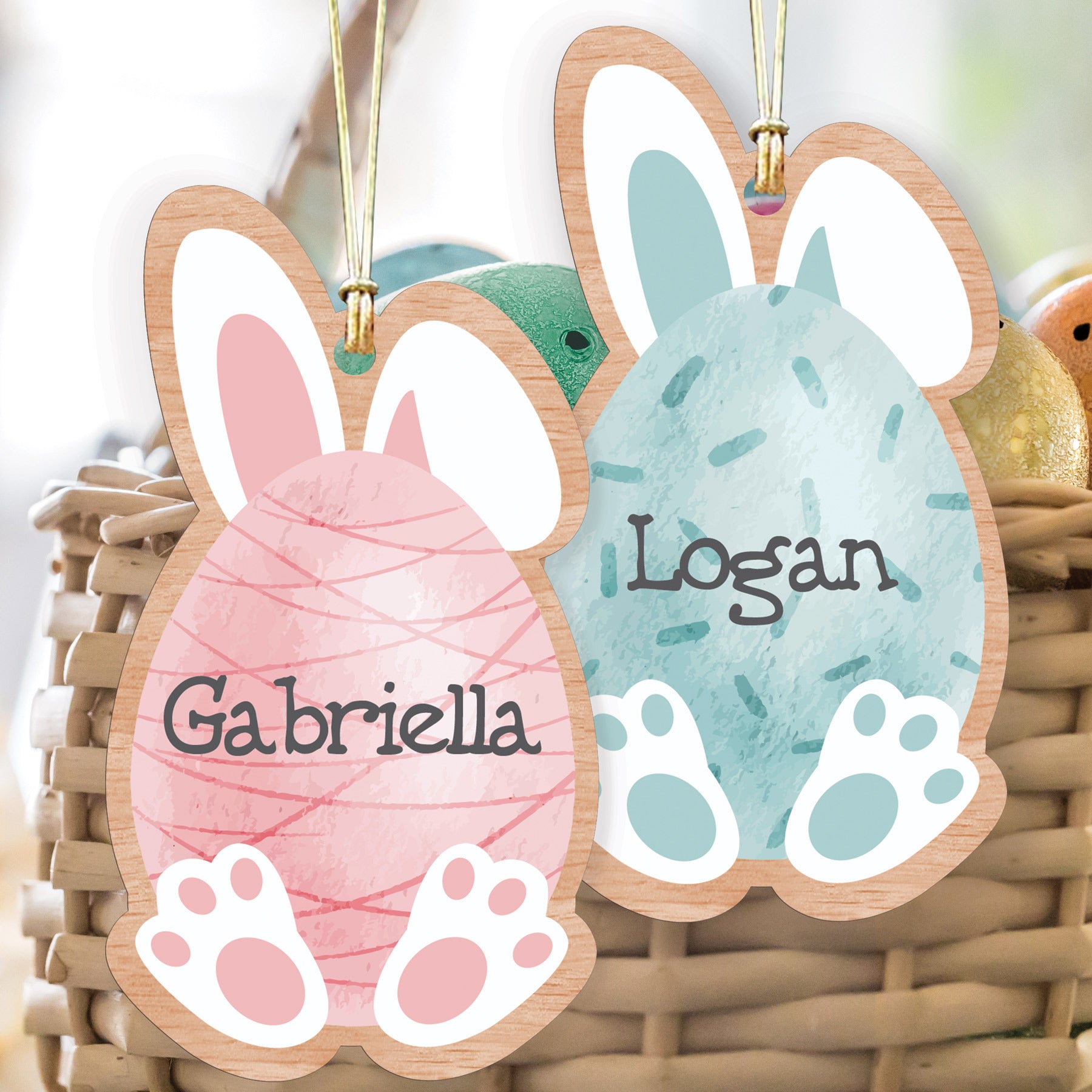 Personalized Watercolor Easter Egg Wooden Basket Tag