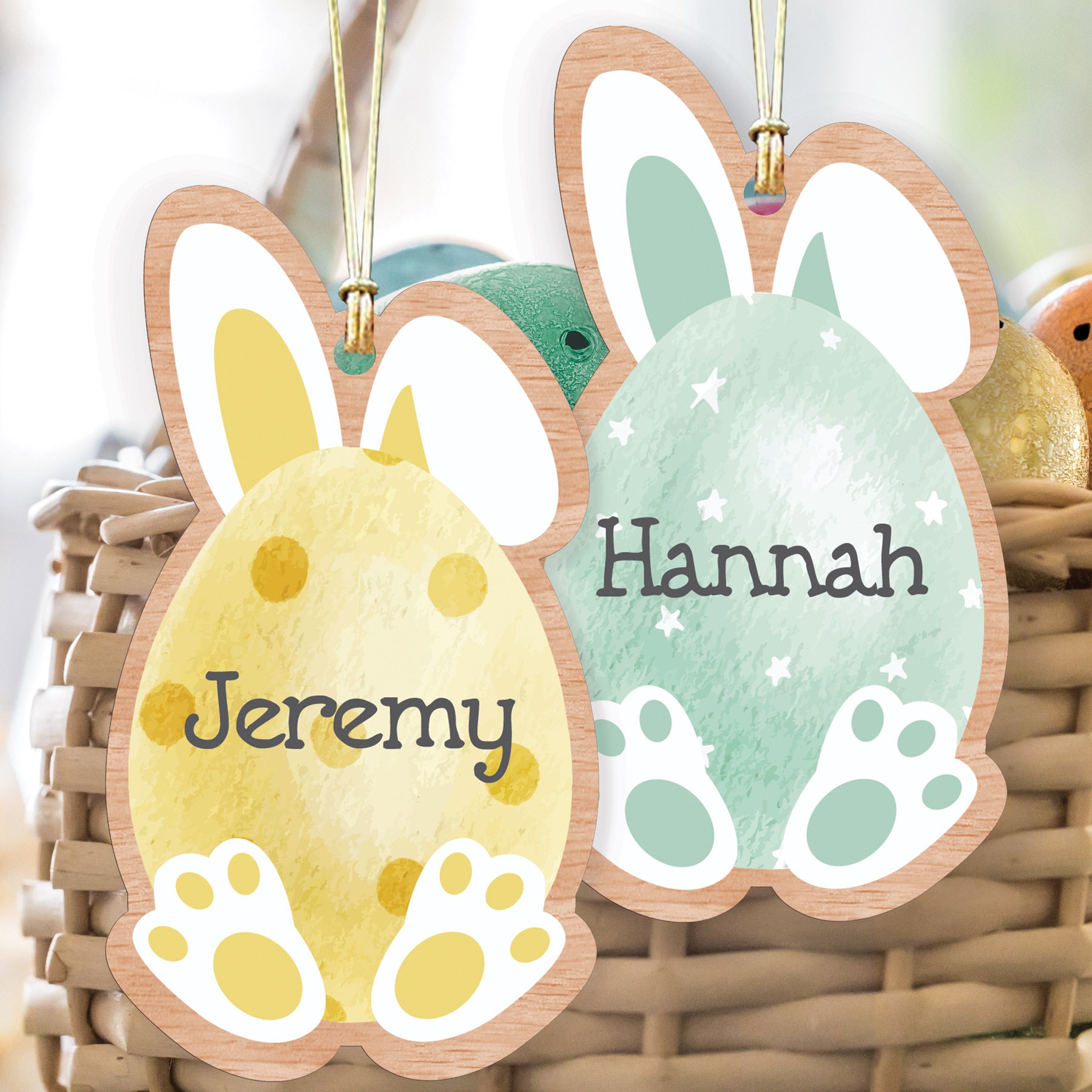 Personalized Watercolor Easter Egg Wooden Basket Tag