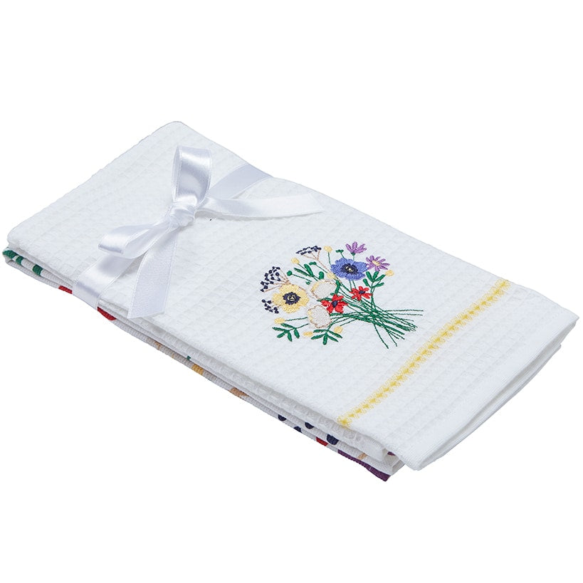 Sets of 2 Waffle Weave Floral Kitchen Towels