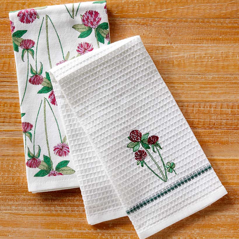 Sets of 2 Waffle Weave Floral Kitchen Towels