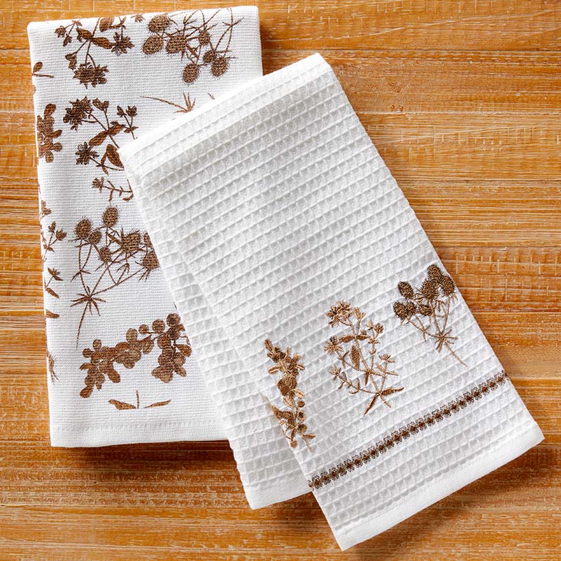 Sets of 2 Waffle Weave Floral Kitchen Towels