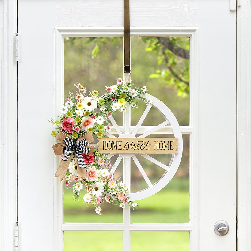 Wreath Wagon Wheel White Wildflower Or Brown Sunflower