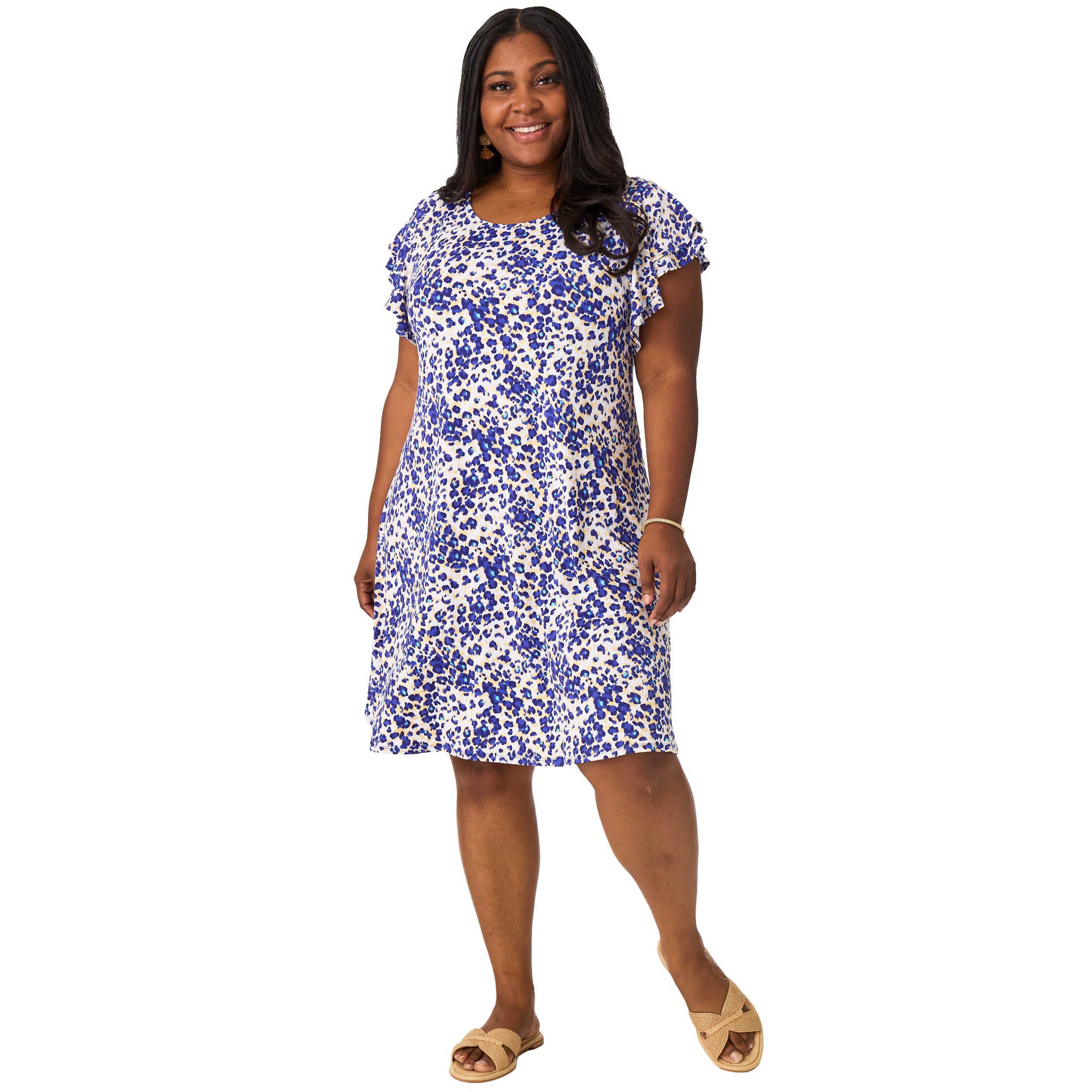 Women's Plus Size Knee-Length Dress with Ruffle Short Sleeve