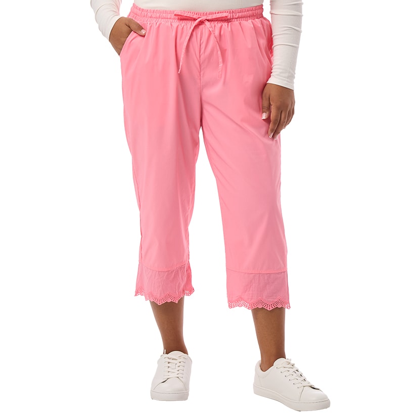 Women's Capri Pants with Scalloped Hemline and Waist Drawstring