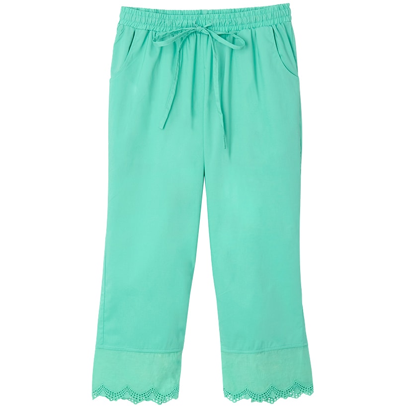 Women's Capri Pants with Scalloped Hemline and Waist Drawstring
