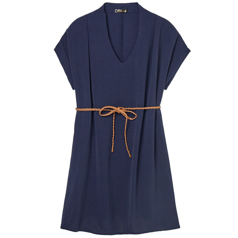 Women's Dolman V-Neck Dress with Braided Belt