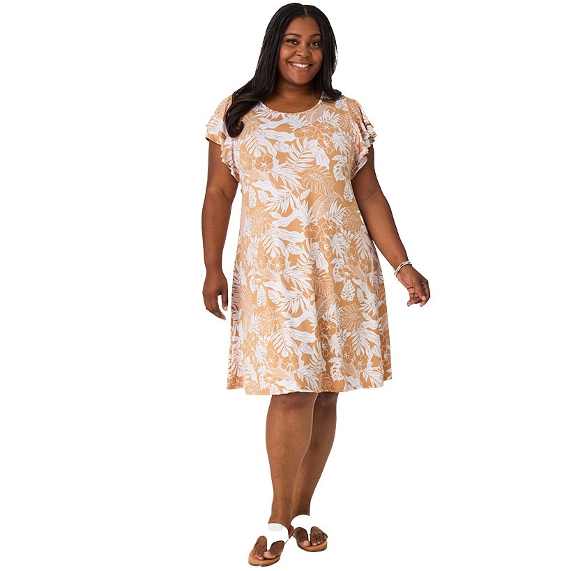 Women's Knee-Length Dress with Ruffle Short Sleeve