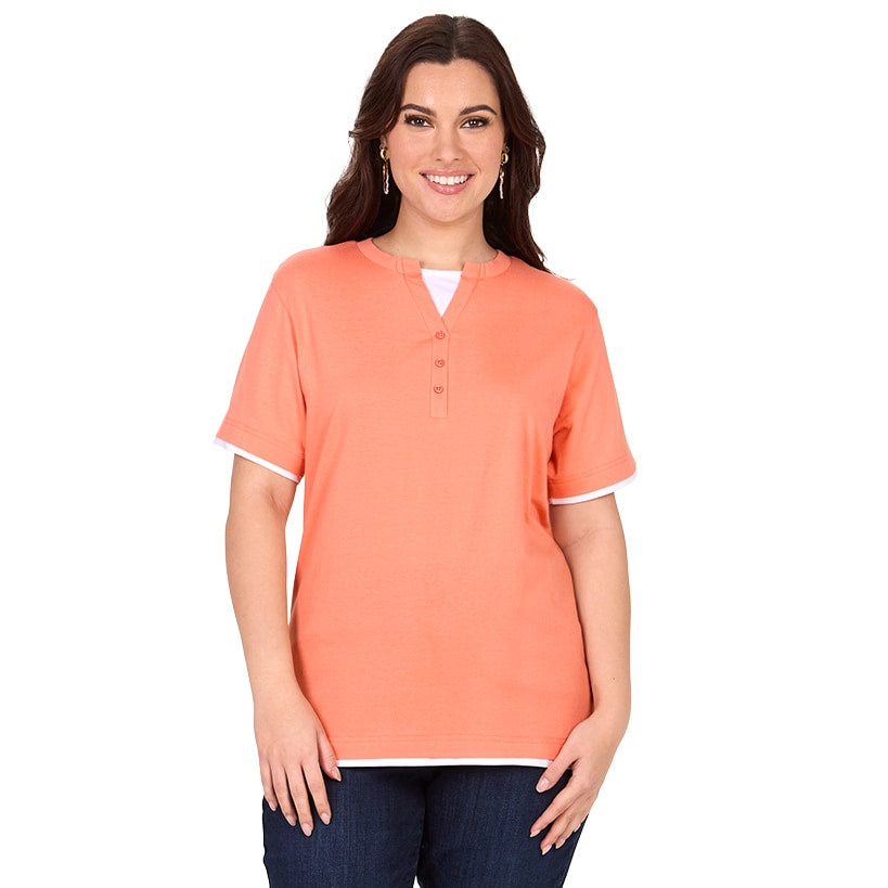 Women's Short Sleeve Knit Top Coral