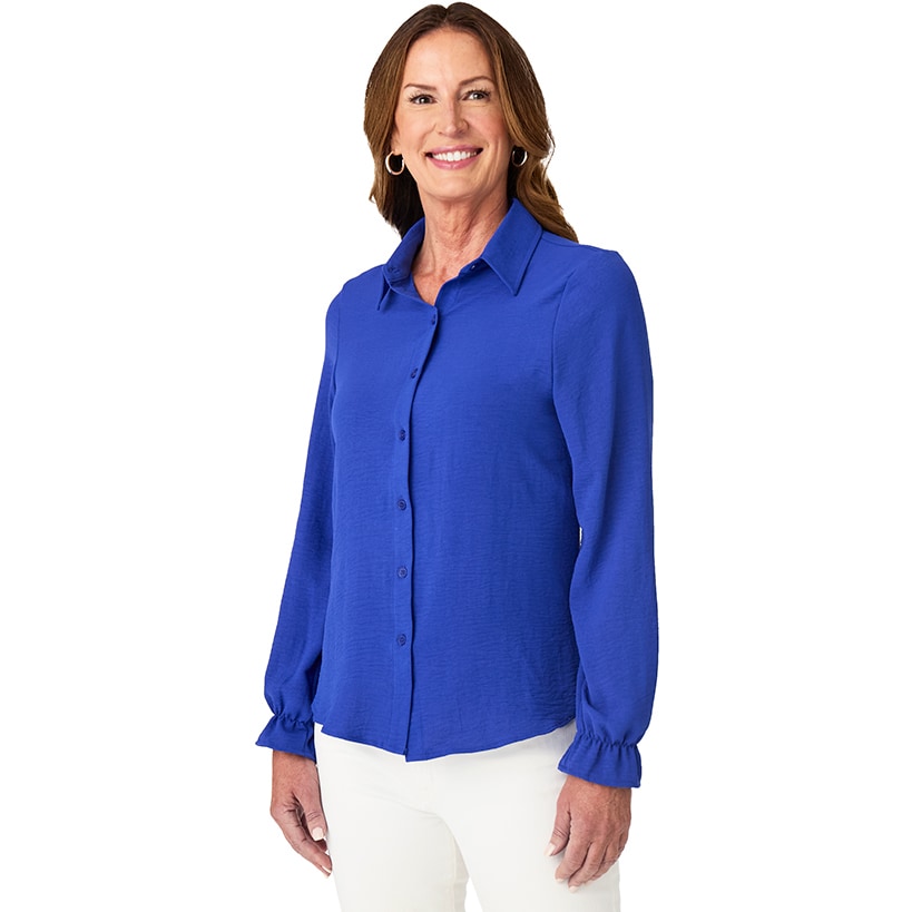 Women's Ruffle Long Sleeve Button Down Shirt
