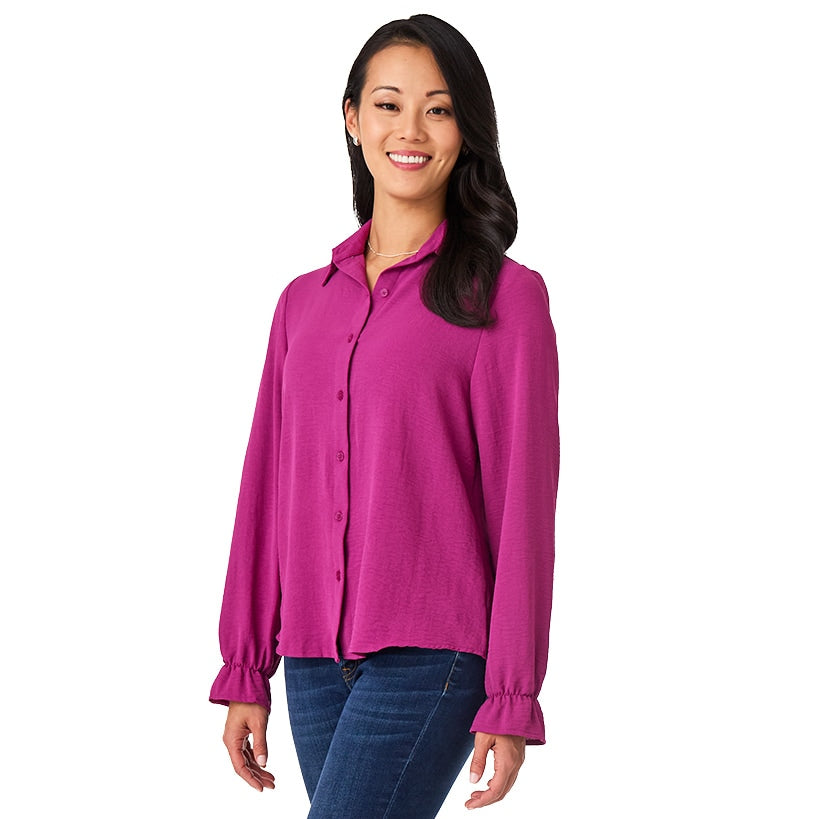 Women's Ruffle Long Sleeve Button Down Shirt