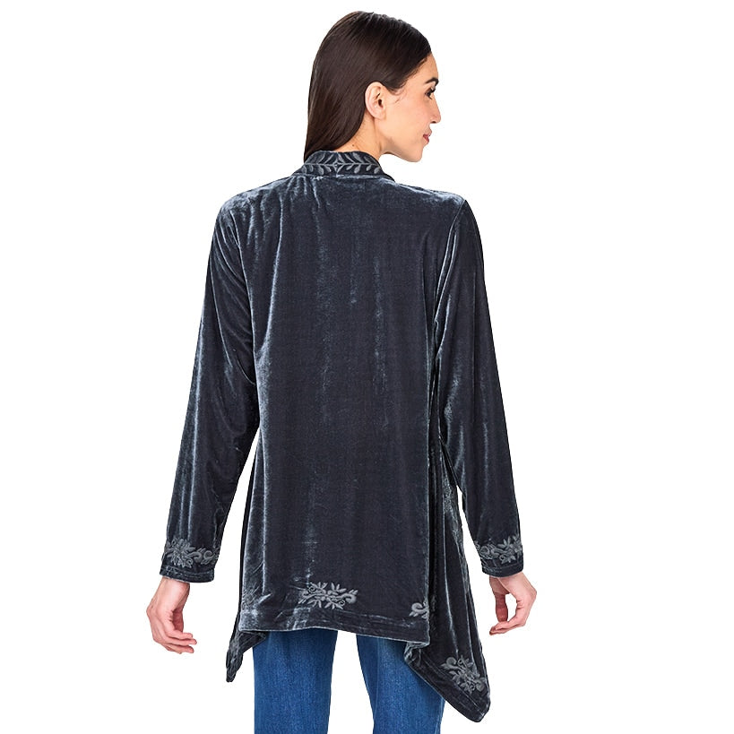 Women's Embroidered Velvet Open Front Cardigan