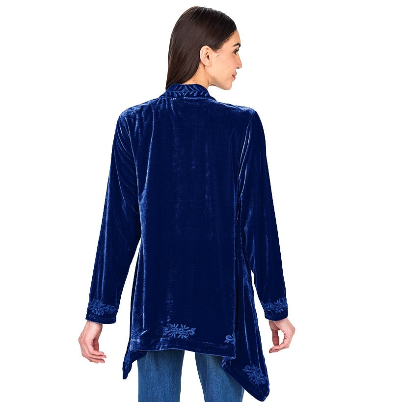 Women's Embroidered Velvet Open Front Cardigan