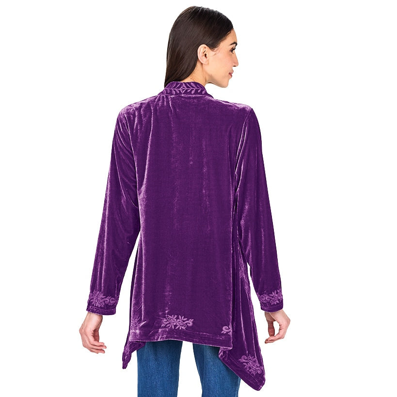 Women's Embroidered Velvet Open Front Cardigan