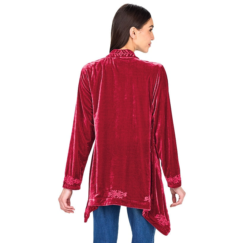 Women's Embroidered Velvet Open Front Cardigan
