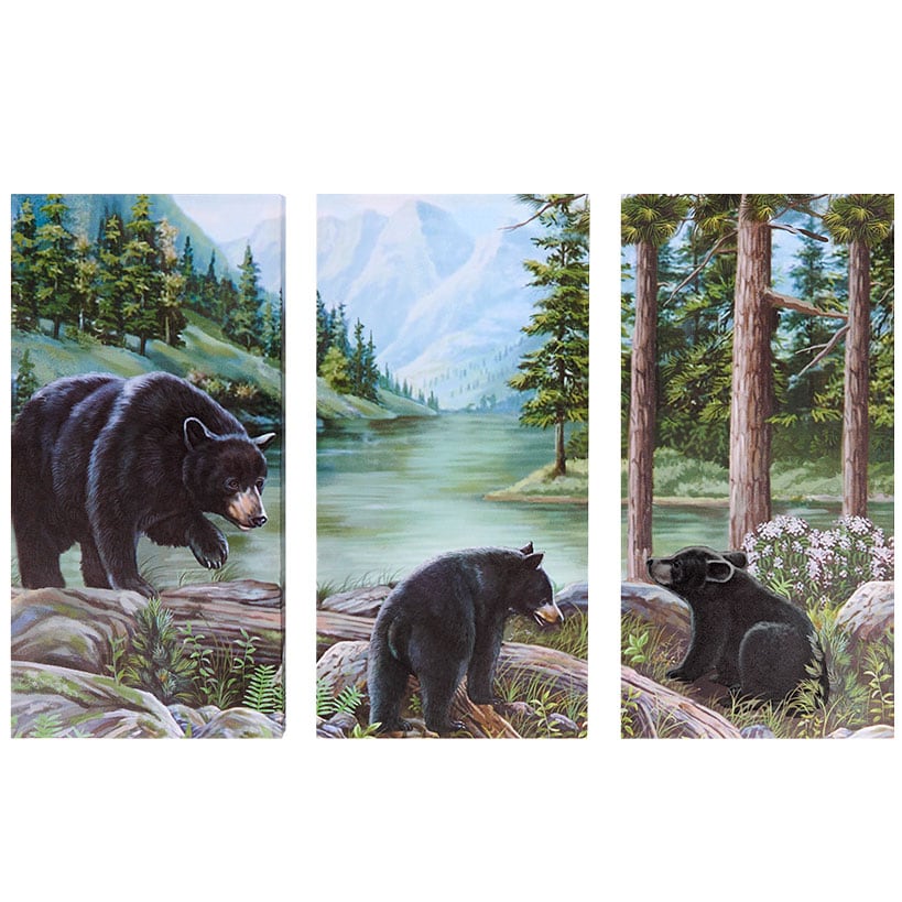 Woodland Animal Canvas Wall Art Trio - Bear or Deer