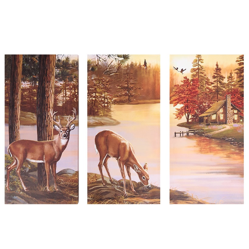 Woodland Animal Canvas Wall Art Trio - Bear or Deer