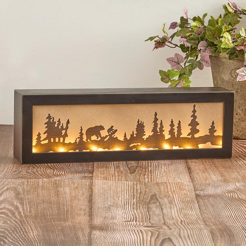 Lighted Decor Tabletop Or Wall Woodland Scene Moose Bear
