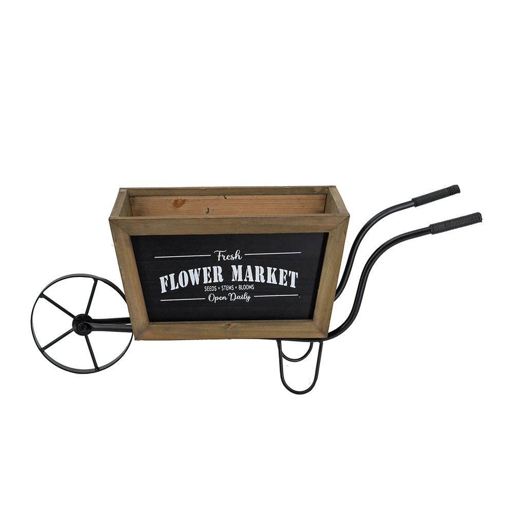 19.5x8x8.3" Brown Wooden Wheelbarrow Planter with Black Iron Frame - image 2
