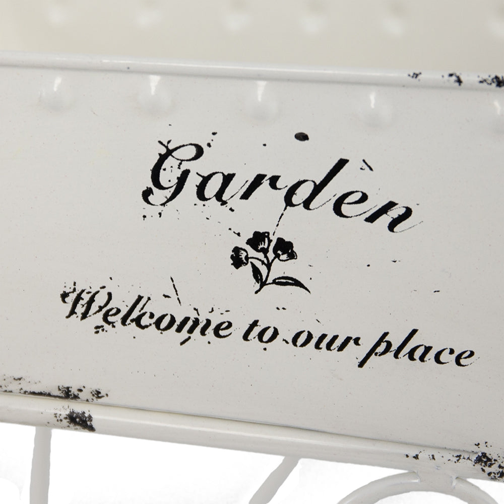 11.5x4x7" White Metal Decorative Disressed Wheelbarrow Planter, Tabletop Decor - image 7