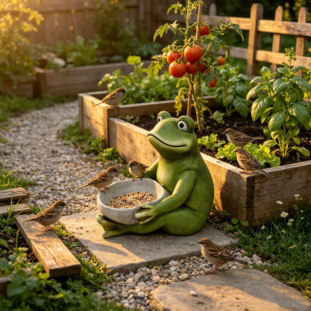 15'' Moss Green Frog Statue Holding Bowl, Cute Animal Bird Feeder Figurine, Outdoor Garden Landscape Sculpture Ornament for Front Porch, Backyard Lawn, Patio, Walkway Home Decor - image 4