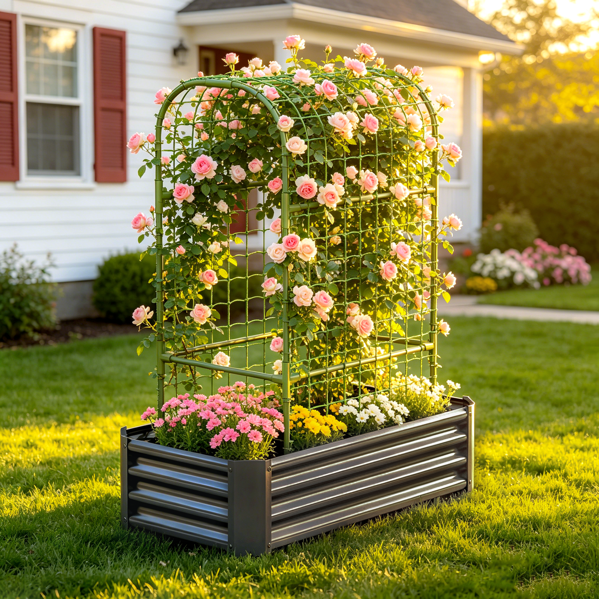 2-in-1 Raised Garden Bed with Trellis - 59" Tall Arch Planter Box for Climbing Plants, Outdoor Galvanized Metal Gardening Bed for Vegetables, Fruits, Flowers (Black, 4x2x1 Ft) - image 2