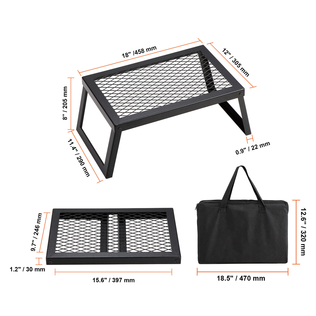 Folding Campfire Grill, Heavy Duty Steel Mesh Grate, 18" Portable Camping Grates Over Fire Pit, Camp Fire Cooking Equipment with Legs Carrying Bag, Grilling Rack for Outdoor Open Flame Cooking - image 3