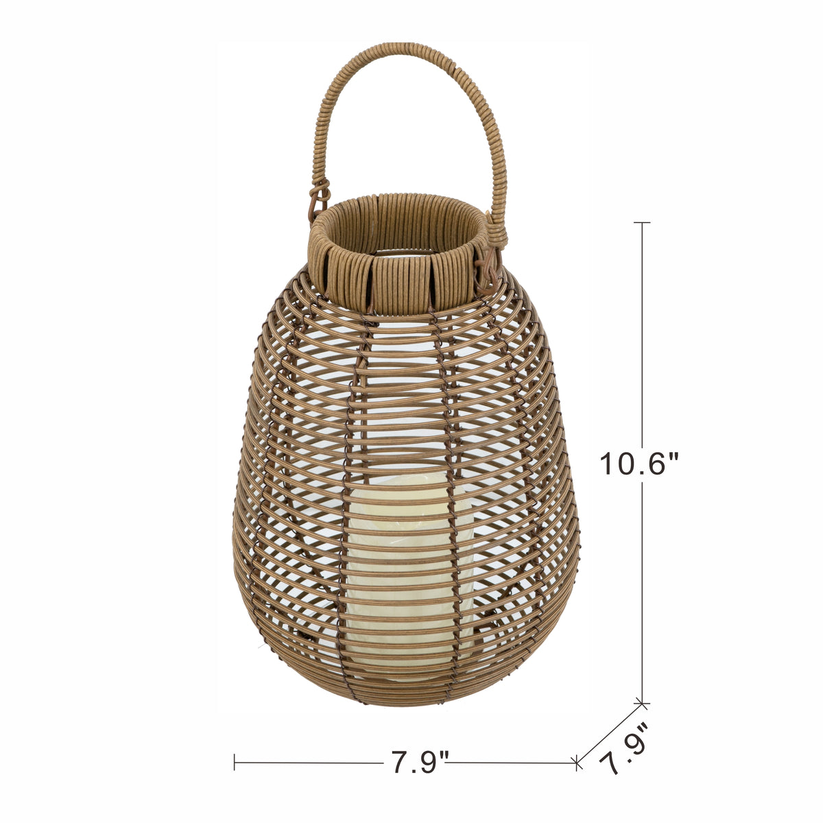 7.9x7.9x10.6" Brown Poly Rattan Lantern With White LED Candle - image 7