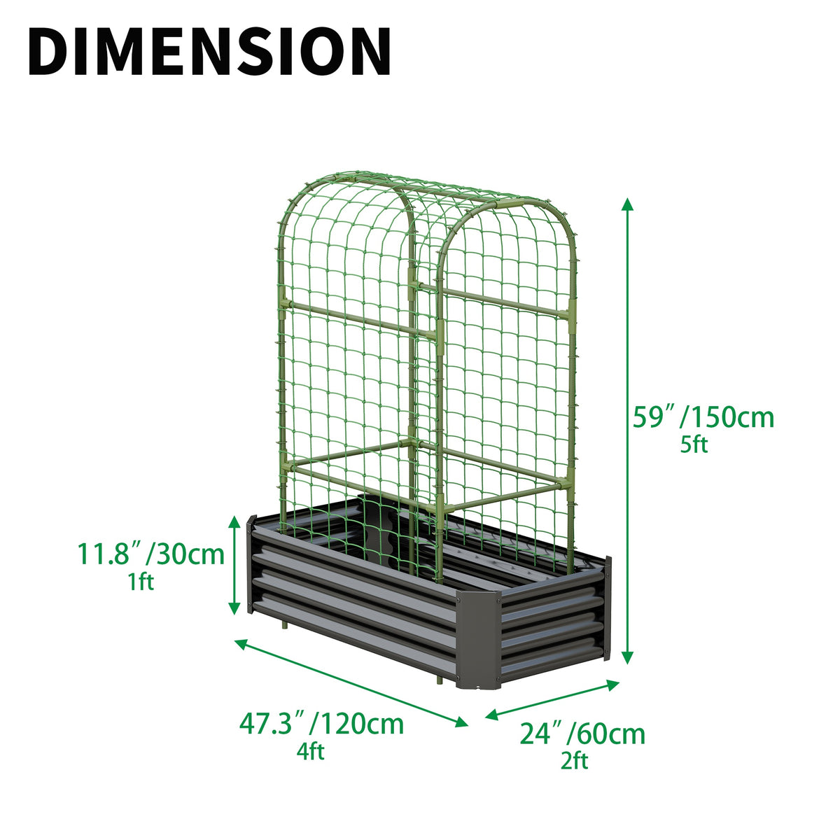 2-in-1 Raised Garden Bed with Trellis - 59" Tall Arch Planter Box for Climbing Plants, Outdoor Galvanized Metal Gardening Bed for Vegetables, Fruits, Flowers (Black, 4x2x1 Ft) - image 12